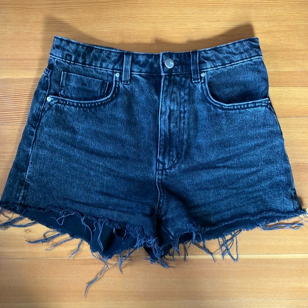 Zara Black Denim Frayed Hem Women's Shorts